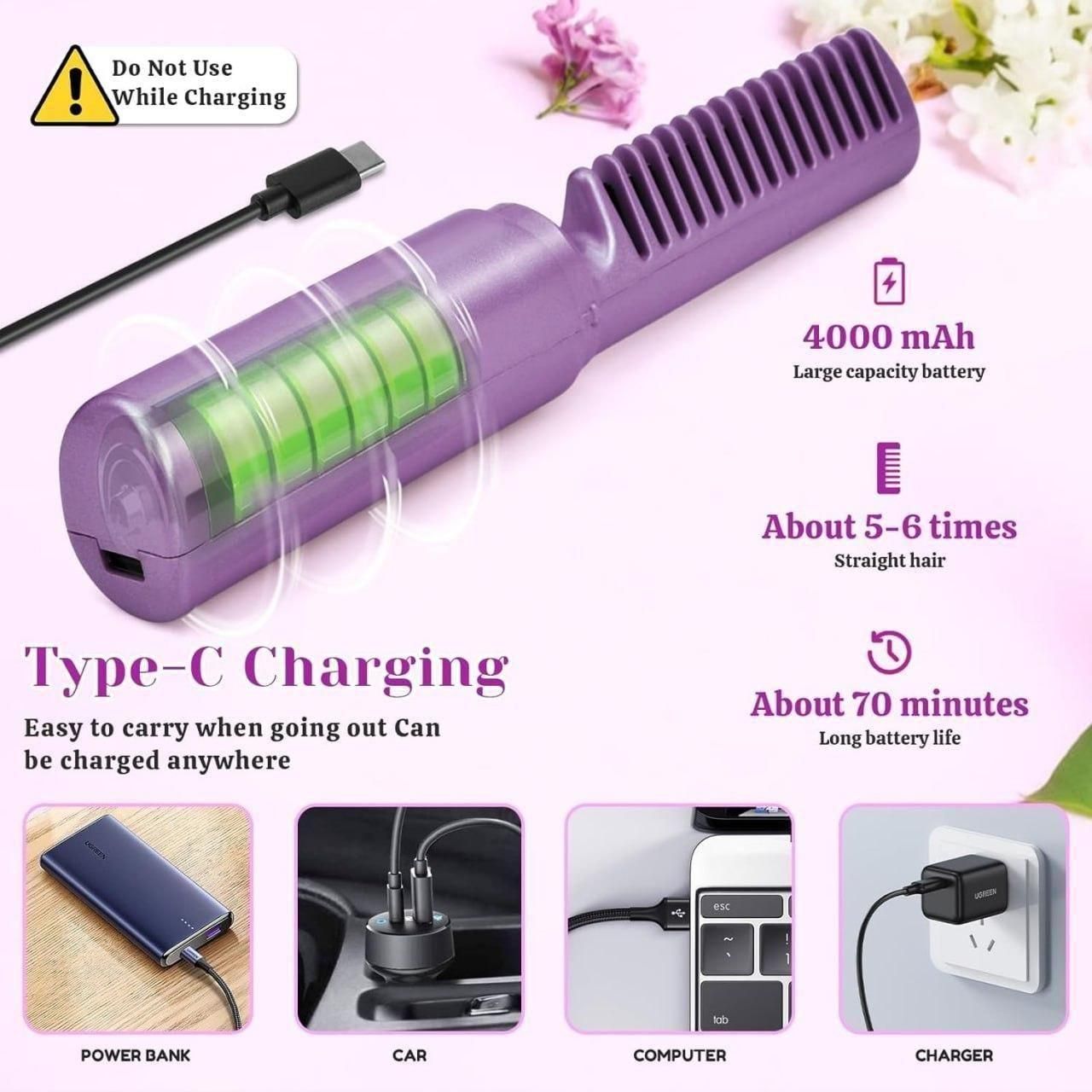 Portable Cordless Hair Straightening Rechargeable Comb